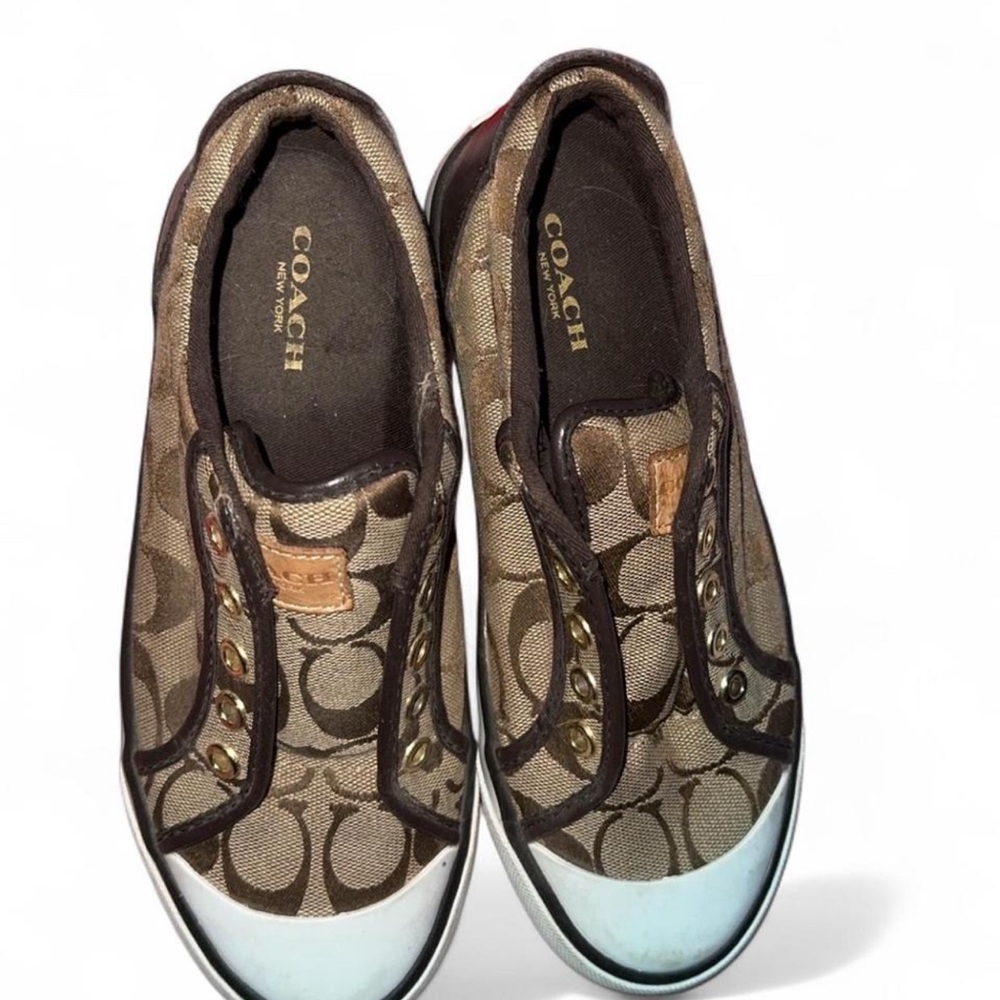 Coach Tan and Brown Patterned Slip-On Shoes